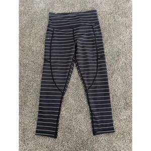 ZYIA Active Leggings Womens Size 4 Black White Striped High Rise Ankle
